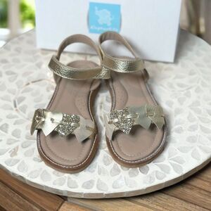 Elephantito Leather Girls Gold Heart Sandals Kids Size 12 Glitter Dress Shoes